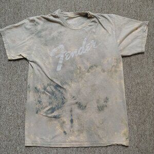 FENDER GUITARS T-Shirt Men M Gray Bleach Dyed Logo Graphic Short Sleeve Music